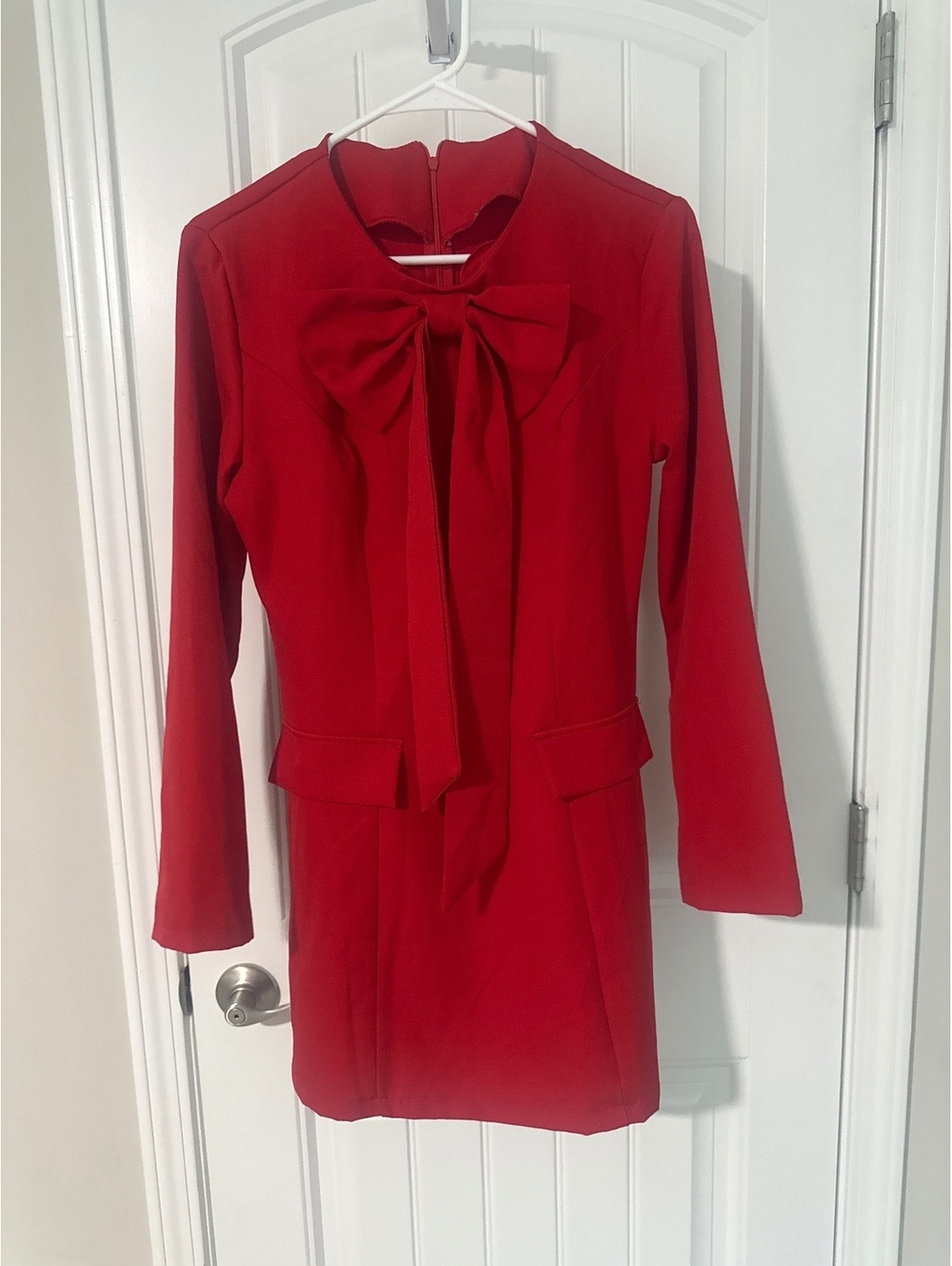 SHEIN Lyxana Red Long Sleeve Dress with Bow Detail, Size Small